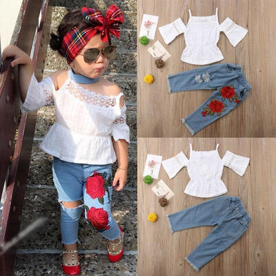 Fashion Toddler Kids Flower Embroidery Jeans Top Denim Pants Outfits Set Fashion Girls Off Shoulder Lace Tops Shirt
Fashion Toddler Kids Flower Embroidery Jeans Top Denim Pants Outfits Set Fashion Girls Off Shoulder Lace Tops Shirt