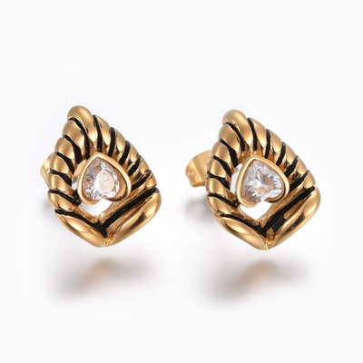 304 Stainless Steel Stud Earrings with Rhinestone Heart Antique Golden 18x145mm Pin 08mm
304 Stainless Steel Stud Earrings with Rhinestone Heart Antique Golden 18x145mm Pin 08mm