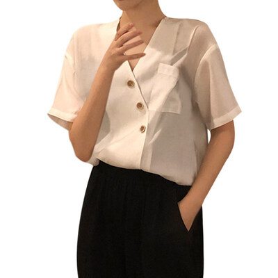 Casual Short Sleeve Shirt Women Summer Blouse Female V Neck small fresh shirt solid color Chic Korean version
Casual Short Sleeve Shirt Women Summer Blouse Female V Neck small fresh shirt solid color Chic Korean version