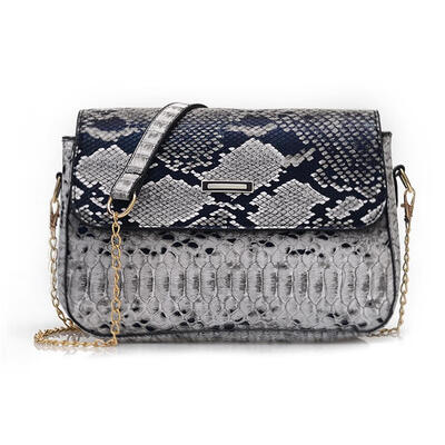 Women Serpentine Shoulder Crossbody Bag PU Leather Square Snake Flap Bags