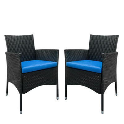 Patio Dining 2PCS Black Rattan Wicker Chairs with Blue Cushion
Patio Dining 2PCS Black Rattan Wicker Chairs with Blue Cushion