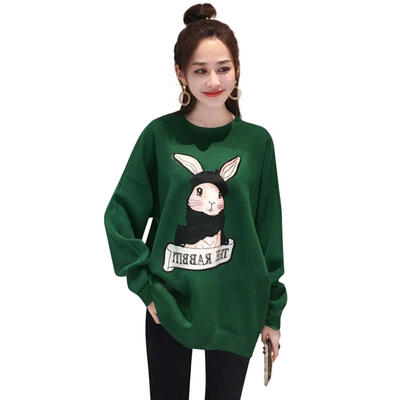 Cartoon Rabbit Women Long Sweatshirt Autumn O-Neck Loose Bottoming Tops