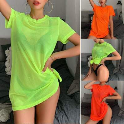 Fluorescent Orange Mini Dress Women Perspective See-through Mesh Sheer Short Sleeve Sexy Party Bar Clubwear Short Dress
Fluorescent Orange Mini Dress Women Perspective See-through Mesh Sheer Short Sleeve Sexy Party Bar Clubwear Short Dress