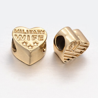 Unfading Alloy European Beads Large Hole Heart Beads with Words Military Wife Golden 10x11x6mm Hole 4mm
Unfading Alloy European Beads Large Hole Heart Beads with Words Military Wife Golden 10x11x6mm Hole 4mm