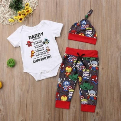 Newborn Baby Boy Girl Cartoon Superhero Clothes Romper Long Pants Hat Outfit Set
Newborn Baby Boy Girl Cartoon Superhero Clothes Romper Long Pants Hat Outfit Set