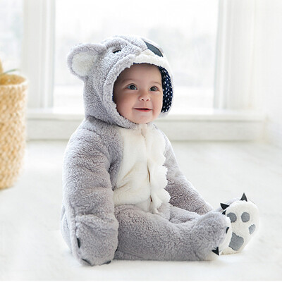 Toddler Baby Boys Girls Thick Warm Cartoon Animal Hoodie Rompers Jumpsuit Outfit