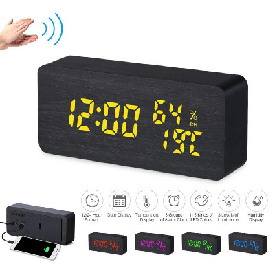 Wooden Alarm Clock 115-Colored Time Humidity Temperature Date Display Wood LED Digital Desk Clock Adjustable Brightness Voice C
Wooden Alarm Clock 115-Colored Time Humidity Temperature Date Display Wood LED Digital Desk Clock Adjustable Brightness Voice C
