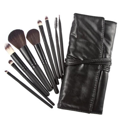 9pcs Eyeshadow Pro Cosmetic Makeup Brush Set Kit Black Case Bag