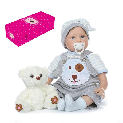 Decdeal Reborn Baby Doll 22 inch Cloth Body Awake Lifelike Toddler Silicone Doll Play House Toy Gift with Grey&Blue Dog Clothe
Decdeal Reborn Baby Doll 22 inch Cloth Body Awake Lifelike Toddler Silicone Doll Play House Toy Gift with Grey&Blue Dog Clothe
