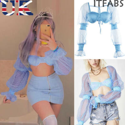 Transparent Mesh Sheer Crop Top T-Shirt Blouse Tee See-through Buckle Vest Tops
