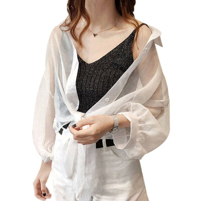 Shirt Women Blouse Summer Solid Color Sunscreen Tops Casual Vintage Long Sleeve Transparent Female Blouse
Shirt Women Blouse Summer Solid Color Sunscreen Tops Casual Vintage Long Sleeve Transparent Female Blouse