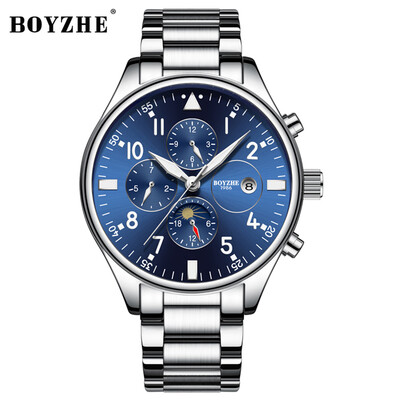 BOYZHE WL002-G Watch Brand Luminous Waterproof Business Full-automatic Mechanical Men Stainless Steel Wrist Watch with Gift Box