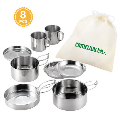 8 PCS Outdoor Pot Set Camping Soup Coffee Water Cups Stainless Steel Cooking Pans Plates Set for 2-3 People
8 PCS Outdoor Pot Set Camping Soup Coffee Water Cups Stainless Steel Cooking Pans Plates Set for 2-3 People