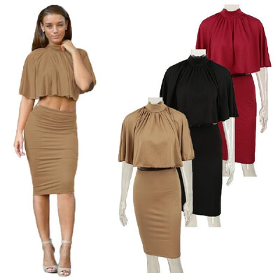 Sexy Women Two-piece Dress Cape Open Back Bandage Crop Tops Bodycon Midi Pencil Skirt Party Clubwear BurgundyBlackKhaki
Sexy Women Two-piece Dress Cape Open Back Bandage Crop Tops Bodycon Midi Pencil Skirt Party Clubwear BurgundyBlackKhaki
