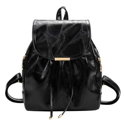 Women PU Leather Backpack Preppy Style Flap Drawstring School Travel Bags