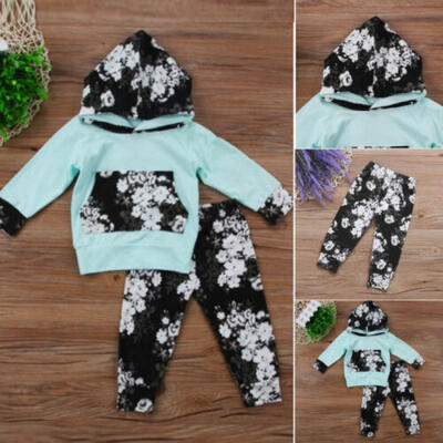 US Newborn Baby Boys Girls Hooded Shirt TopsPants Outfits Toddler Clothes Set