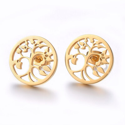 304 Stainless Steel Stud Earrings Flat Round with Tree of Life Golden 15x12mm Pin 08mm
304 Stainless Steel Stud Earrings Flat Round with Tree of Life Golden 15x12mm Pin 08mm