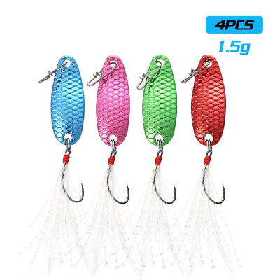 4pcs Multi Colors Mini Metal Spoon Lures Set Hard Fishing Baits with Feather 15g2g25g35g5g75g
4pcs Multi Colors Mini Metal Spoon Lures Set Hard Fishing Baits with Feather 15g2g25g35g5g75g