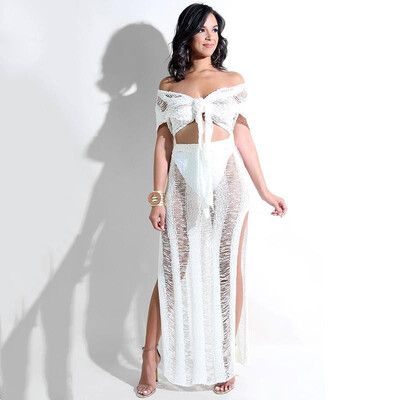 Sexy Women Two-piece Set Sheer Knitted Crop Top V Neck Bodycon Slim Split Long Skirt Solid Suits BlackWhiteCamel
Sexy Women Two-piece Set Sheer Knitted Crop Top V Neck Bodycon Slim Split Long Skirt Solid Suits BlackWhiteCamel