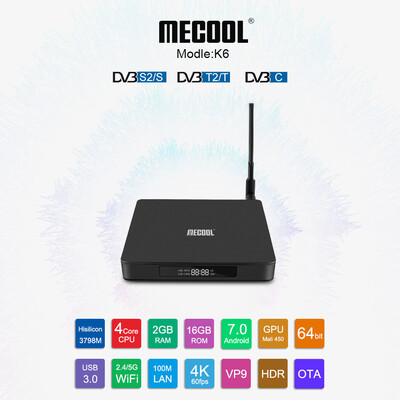 MECOOL K6 Android TV BOX DVB-S2 DVB-T2 DVB-C Set-top Box Android 70 Hisilicon 3798M Quad-core 64-bit 2GB 16GB 4K Media Player H
MECOOL K6 Android TV BOX DVB-S2 DVB-T2 DVB-C Set-top Box Android 70 Hisilicon 3798M Quad-core 64-bit 2GB 16GB 4K Media Player H