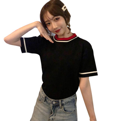 Women Casual Color block Short T shirt Femme Style O Collar Short Sleeve Knitted Tops
Women Casual Color block Short T shirt Femme Style O Collar Short Sleeve Knitted Tops