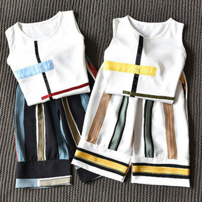 US STOCK Toddler Kids Baby Girl Summer Outfits T-shirt TopsLong Pants Clothes
