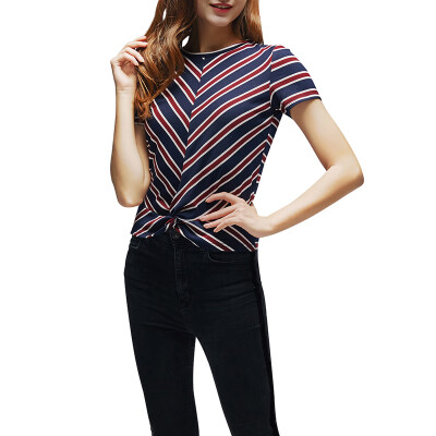 European Style Women Striped Knot T-shirt Short Sleeve Sexy Summer Ladies Bottoming Tops Streetwear Clothing Tee
European Style Women Striped Knot T-shirt Short Sleeve Sexy Summer Ladies Bottoming Tops Streetwear Clothing Tee