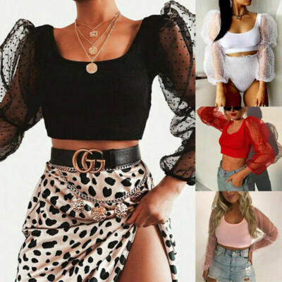 UK Women Dot Print Cropped Tops See Through Tee T-shirts Mesh Puff Sleeve Blouse
UK Women Dot Print Cropped Tops See Through Tee T-shirts Mesh Puff Sleeve Blouse