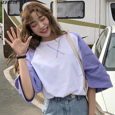 Womens INS O-Neck Half Sleeve Color Block Patchwork Loose T-Shirt Simple Korean Style Casual T-Shirts
Womens INS O-Neck Half Sleeve Color Block Patchwork Loose T-Shirt Simple Korean Style Casual T-Shirts
