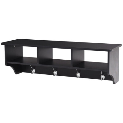 Wall Mount Cubby Organizer Hooks Entryway Storage Shelf-Black