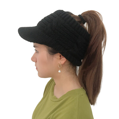 Tailored Women Twist Peaked Cap Knit Wool Hat Hollow Out Solid Caps