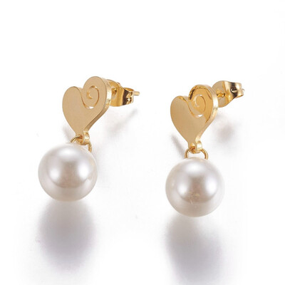 304 Stainless Steel Dangle Stud Earrings with Plastic Imitation Pearl Heart Golden 26mm Pin 08mm
304 Stainless Steel Dangle Stud Earrings with Plastic Imitation Pearl Heart Golden 26mm Pin 08mm