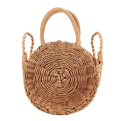 Rattan Woven Round Messenger Handbag Women Summer Beach Retro Shoulder Tote