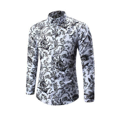 Casual Printing Thin Slim Long Sleeve Mens Shirt Tops For Autumn Winter