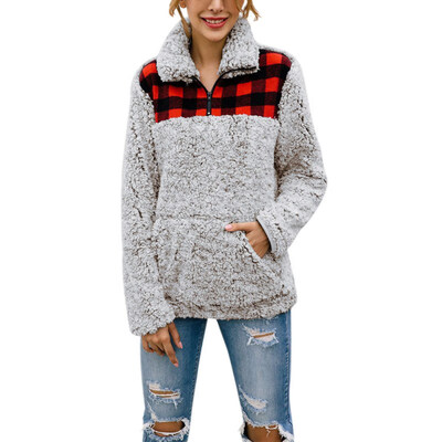 Women Sweatshirt pullovers Plaid Print Lapel Long Sleeve Pocket Tops Casual Warm Winter Autumn Loose Sweatshirt
Women Sweatshirt pullovers Plaid Print Lapel Long Sleeve Pocket Tops Casual Warm Winter Autumn Loose Sweatshirt