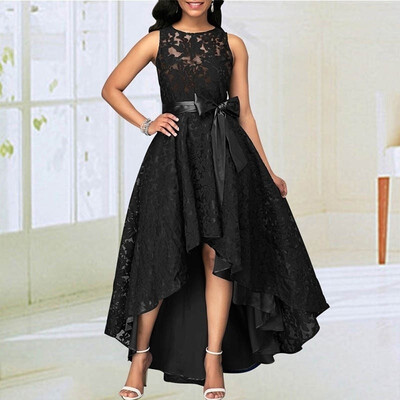 Women Fashion High Waist Bow Belted Lace Irregular Hem Maxi Dress Solid Color Sleeveless Elegant Dress for Cocktail Party
Women Fashion High Waist Bow Belted Lace Irregular Hem Maxi Dress Solid Color Sleeveless Elegant Dress for Cocktail Party