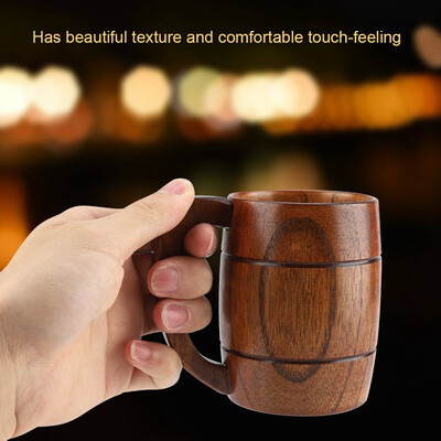 Natural Wooden Beer Cup Retro Big Capacity Tea Water Classic Wood Drinking Mug with Handle Wooden Beer Cup Wood Beer Cup