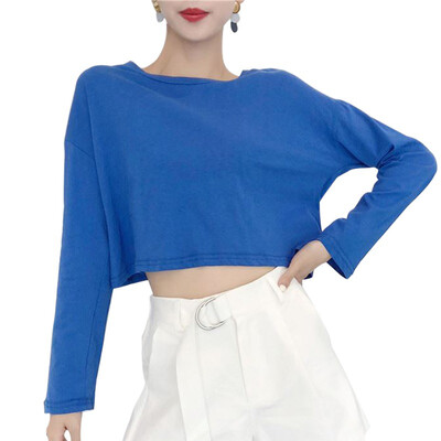 Sexy Women Tee Long Sleeve Round Neck Loose Casual Slim Tops Solid Color T Shirt Loose Halter Short T-shirt Top
Sexy Women Tee Long Sleeve Round Neck Loose Casual Slim Tops Solid Color T Shirt Loose Halter Short T-shirt Top