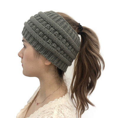 Tailored Women Fashion Outdoor Solid Splice Hats Crochet Knit Holey Beanie Cap Headband