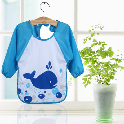 Children Boys Girls Cartoon Baby Bibs Waterproof Toddler Long Sleeve Feeding Eating Bib Burp Cloths