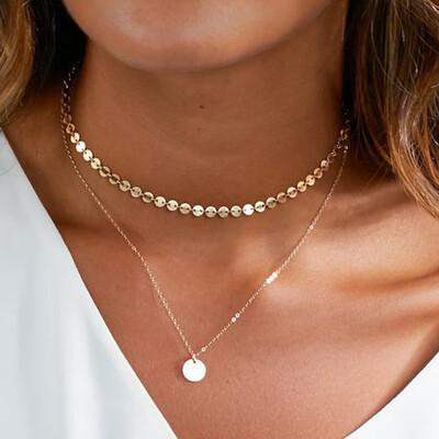 Cross-border exclusive fashion jewelry copper hand-made sequins collar double gold-plated chain necklace
Cross-border exclusive fashion jewelry copper hand-made sequins collar double gold-plated chain necklace