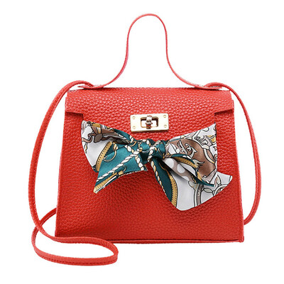 British Simple Fashion Silk Band Bow Lock Small Square BagSilk Scarf Random