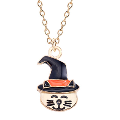 Women Halloween Pumpkin Hat Necklaces Enamel Pendant Festival Gift Jewelry