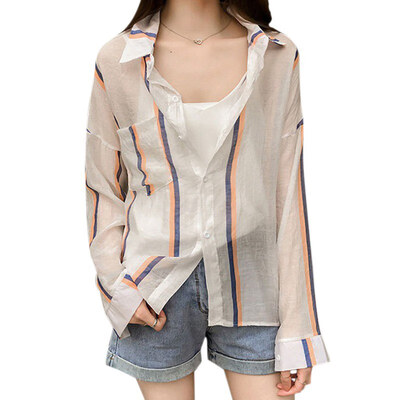 Summer Chiffon Blouse Women Striped Print Loose Shirts Blouses Fashion Single-breasted Polyeter Long Sleeve Lapel Blouse
Summer Chiffon Blouse Women Striped Print Loose Shirts Blouses Fashion Single-breasted Polyeter Long Sleeve Lapel Blouse
