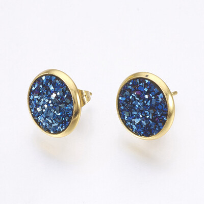 Resin Stud Earrings with Golden Tone 304 Stainless Steel Findings Flat Round Druzy Resin MarineBlue 14515mm Pin 07mm
Resin Stud Earrings with Golden Tone 304 Stainless Steel Findings Flat Round Druzy Resin MarineBlue 14515mm Pin 07mm