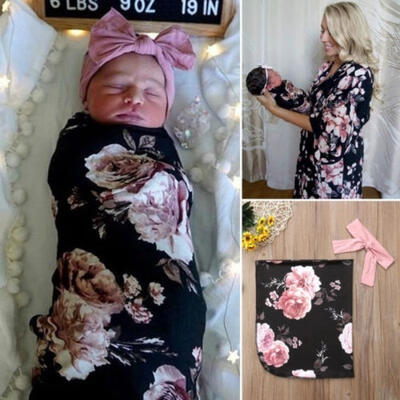 Newborn Infant Baby Blanket Swaddle Muslin Wrap Swaddling Sleeping BagHeadband