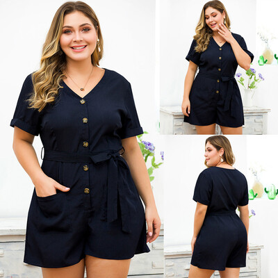 Starmoon Womens Plus Size V-neck Short-Sleeved Belt Button Wide-Leg Shorts Jumpsuit
Starmoon Womens Plus Size V-neck Short-Sleeved Belt Button Wide-Leg Shorts Jumpsuit