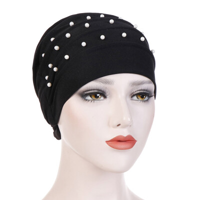 Muslim Women Beads Elastic Turban Beanie Hat Cancer Chemo Cap Hijab Head Wrap India Hat