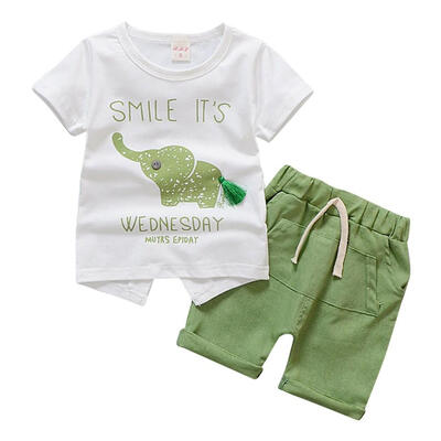 Summer Childrens Short Sleeved Cartoon Elephant O Neck Tops TeeT-shirt Shorts Two Piece Unisex Kids Clothing 
Summer Childrens Short Sleeved Cartoon Elephant O Neck Tops TeeT-shirt Shorts Two Piece Unisex Kids Clothing