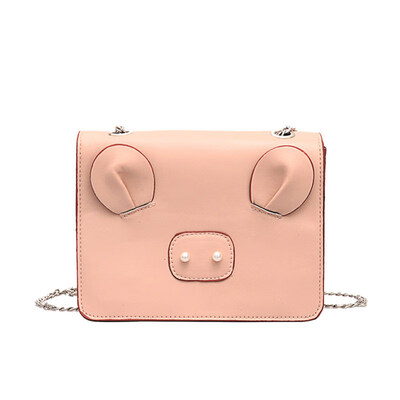 Faux Pearl Pig Nose Fashion Lady Faux Leather Flap Square Crossbody Shoulder Bag